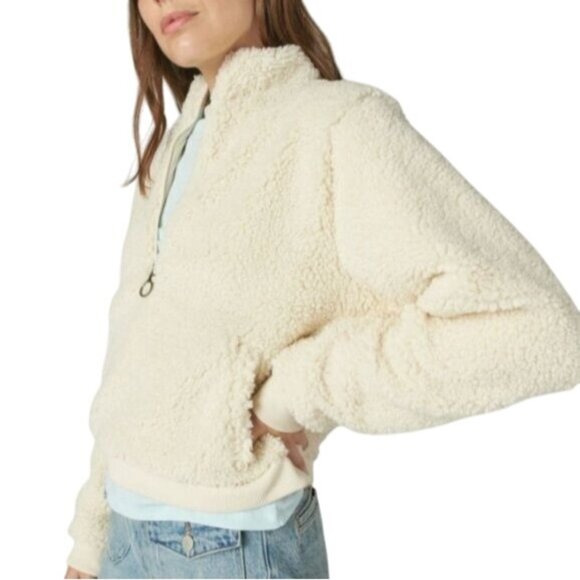 NEW Lucky Brand Hi-Pile Half‎ Zip Faux Shearling Pullover in Cream, Size 2XL - Picture 1 of 12